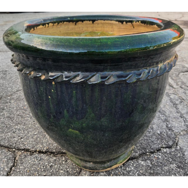 2020s Moroccan Handcrafted Green Pottery Planter For Sale - Image 5 of 6