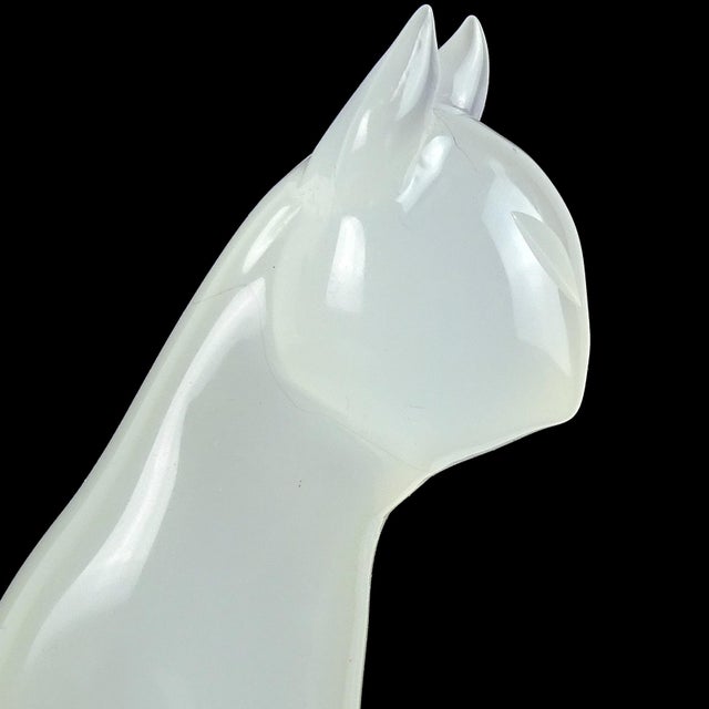 Mid 20th Century Vintage Seguso Murano 1950s Opalescent Alabastro White Italian Art Glass Mid Century Cat Kitten Sculpture For Sale - Image 5 of 10