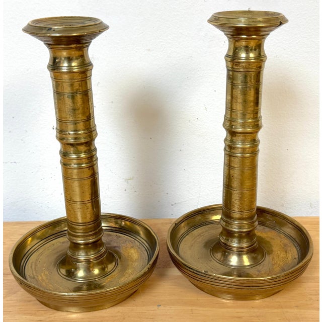 Late 18th Century Pair of Russian Empire Brass Candlesticks with Drip Basins, circa 1790–1835 For Sale - Image 5 of 13