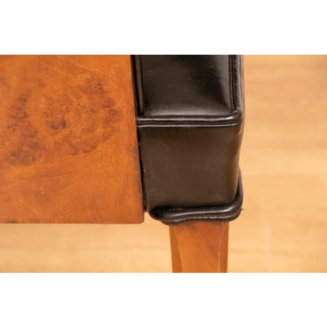 Black Set of British Art Deco Walnut Salon Chairs with Leather Upholstery, 1930s For Sale - Image 8 of 10