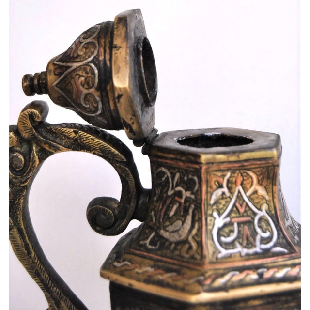 Brass Antique Silver Inlaid Coffee Tea Pot Mosul Ayyubid For Sale - Image 8 of 11