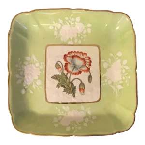 Antique Early 19th Century English Regency Coalport Porcelain Square Serving Platter Decorated with Eastern Poppy