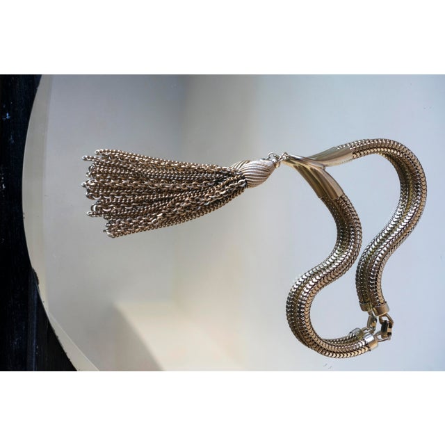 Monet Vintage 1970s Snake Chain Tassel Choker Necklace, Gold-Tone Choker For Sale - Image 4 of 13