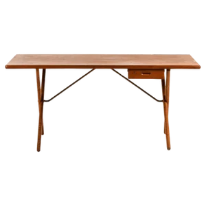 Desk in Teak, Oak and Brass attributed to Hans Wegner, 1950s