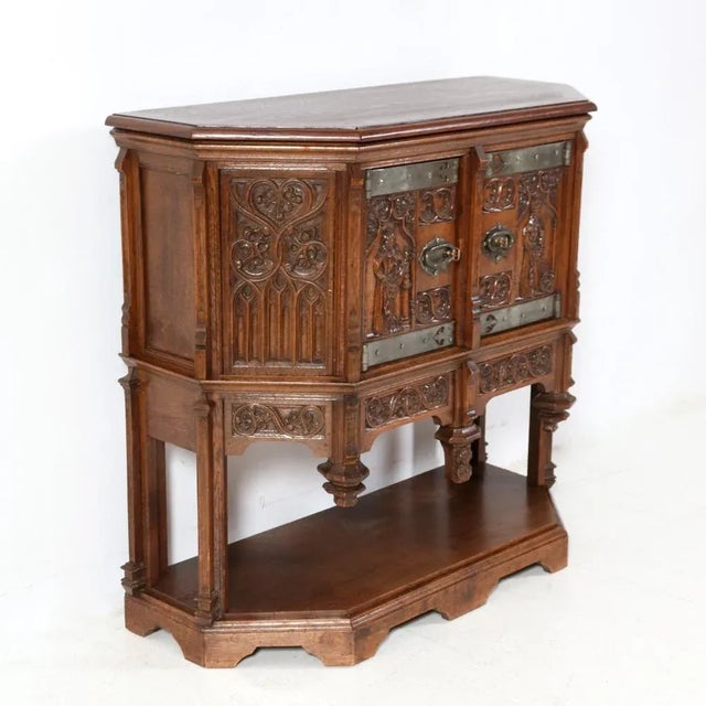 Gothic Revival Oak Credenza, 1930s For Sale - Image 4 of 11