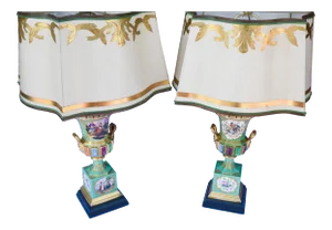 19th C. French Painted Porcelain Urn Lamps
