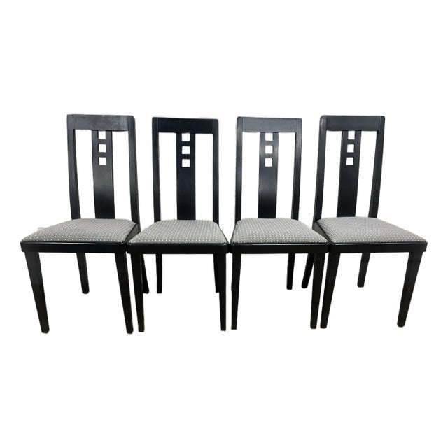 Josef Hoffmann Postmodern Black Ebonized Slot Back Dining Chairs - Set of 4 For Sale