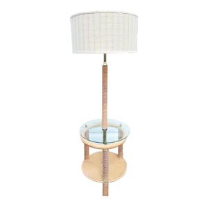 Vintage Mid Century Modern Tall Pencil Reed Floor Table Lamp Combination