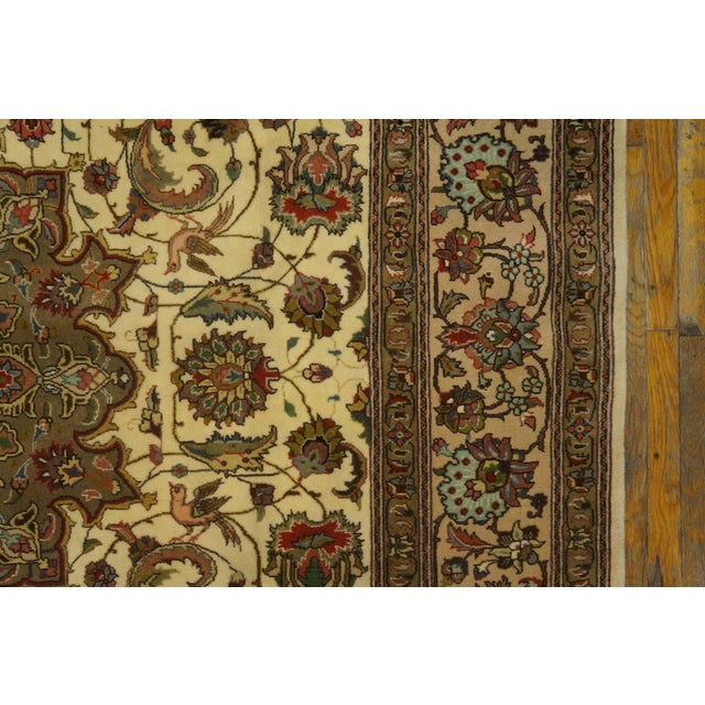 Mid 20th Century 1940s Ivory Medallion Antique Persian Tabriz Rug 6' 0'' X 8' 10'' Knotted Wool Carpet For Sale - Image 5 of 6