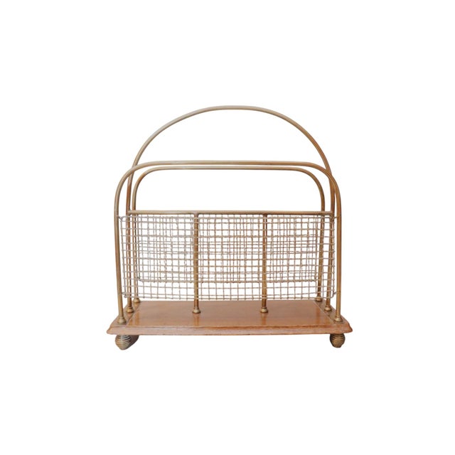 1920’s English Brass & Oak Magazine Rack For Sale - Image 4 of 9