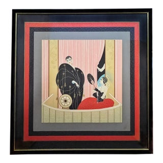 Framed Art Deco Erté "Loge De Théâtre" Silk Scarf For Sale