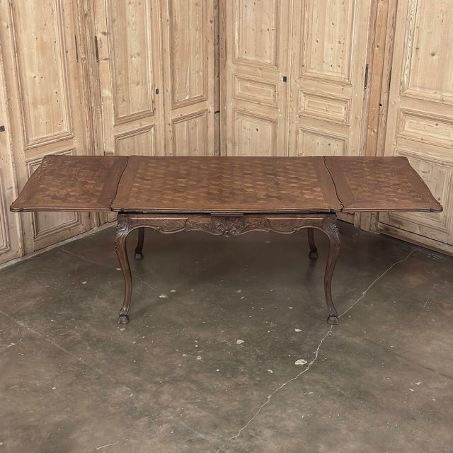 Antique Liegeois Regence Style Carved Oak Parquet Draw Leaf Dining Table For Sale - Image 15 of 18