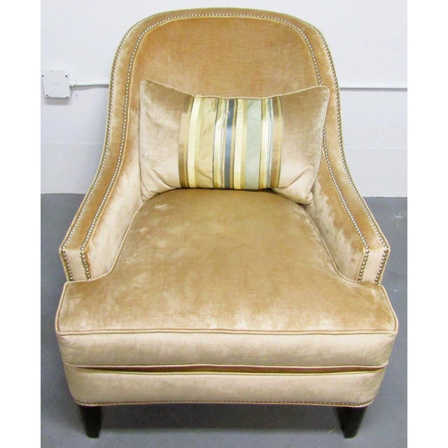Century Furniture Pair of Century Furniture Velvet Upholstered Nail Head Lounge Chairs and Pillows For Sale - Image 4 of 18
