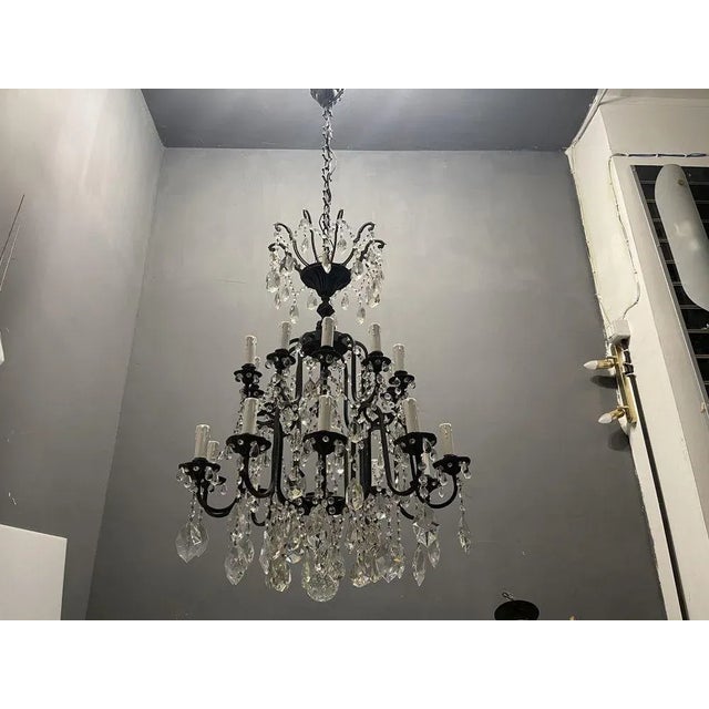 Large Wrought Iron Crystal Chandelier, 1920s For Sale - Image 13 of 13