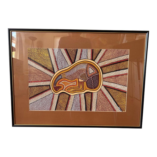 Australian Aboriginal Geometric Dot Painting Emu Dreamtime Signed Bidirrwi '89 For Sale