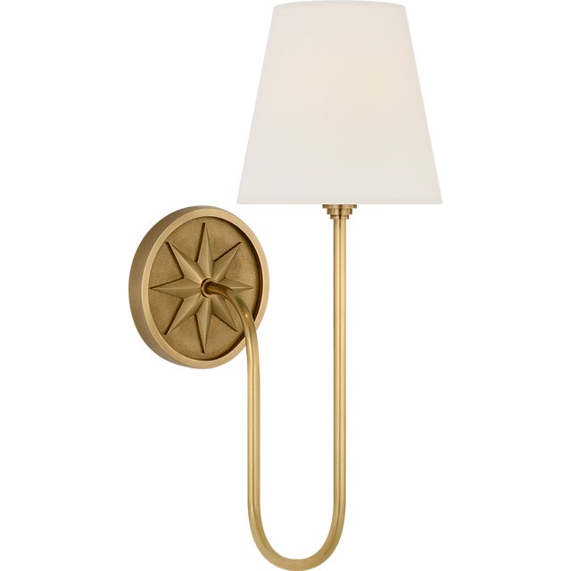 Chapman & Myers for Visual Comfort Signature Polaris 17" Single Sconce in Antique-Burnished Brass with Linen Shade For Sale
