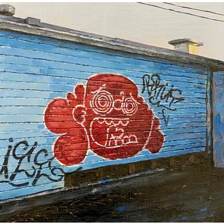 Crazy Eyes by Stephanie Buer | Oil on wood panel Graffiti of a cartoon character with exaggerated features For Sale