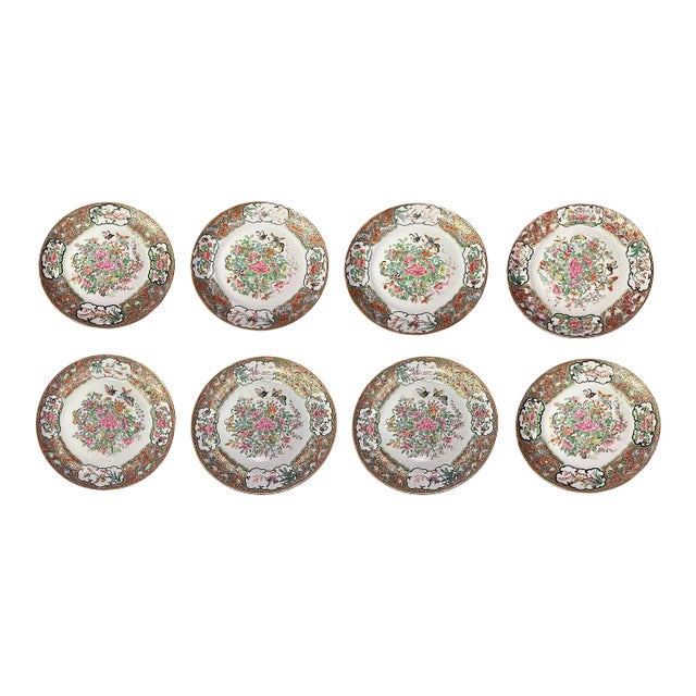 Early 19th Century Chinese Export Rose Canton Plates- Set of 8 For Sale