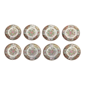 Early 19th Century Chinese Export Rose Canton Plates- Set of 8