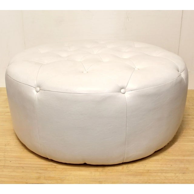 White Leather Diamond Tufted Ottoman For Sale - Image 4 of 4