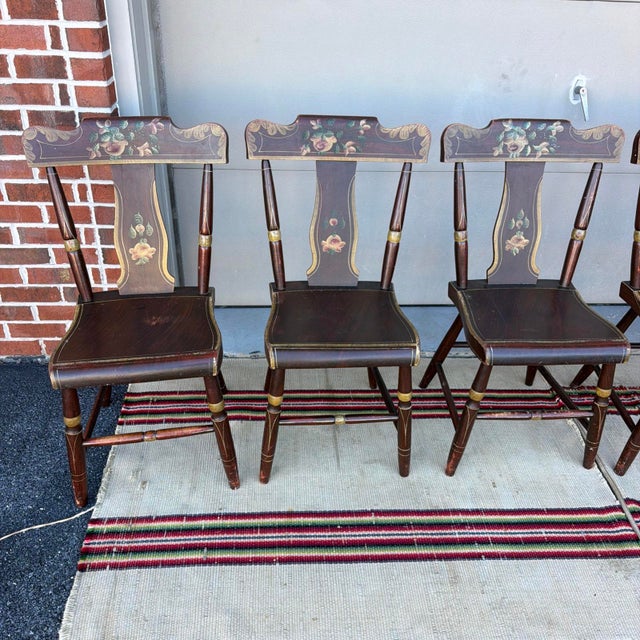Set of 6 19th C. Adams/York County Pa Paint-Decorated Plank Seat Kitchen Windsor Chairs For Sale - Image 18 of 18