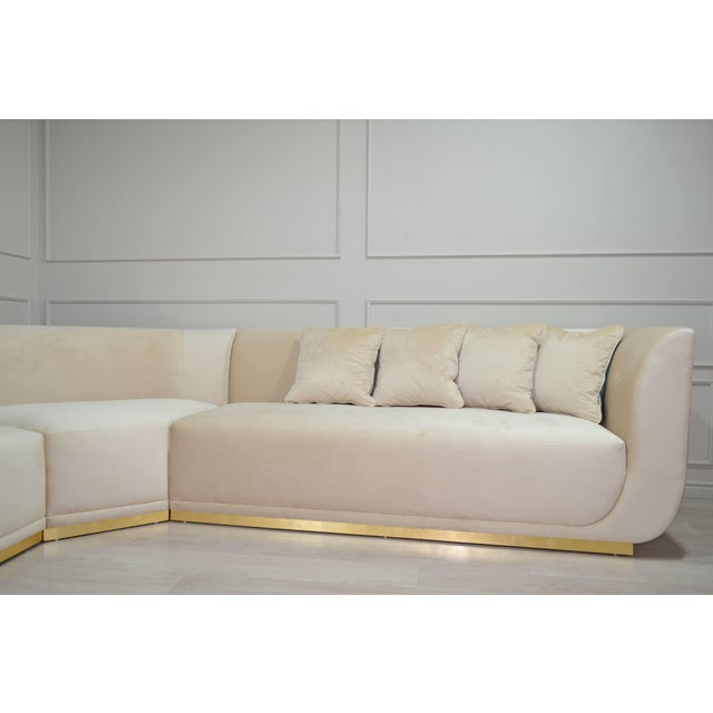 Cream L-Shaped Sectional Sofa with Gold Base and Velvet Cushions from Kabinet For Sale - Image 4 of 11