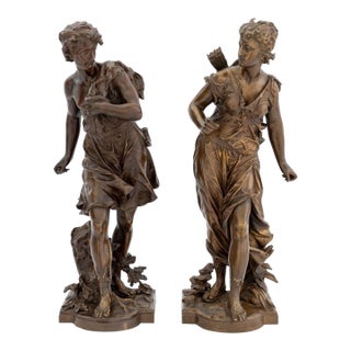 Auguste Moreau "Actaeon & Artemis" Bronzes, 2 For Sale
