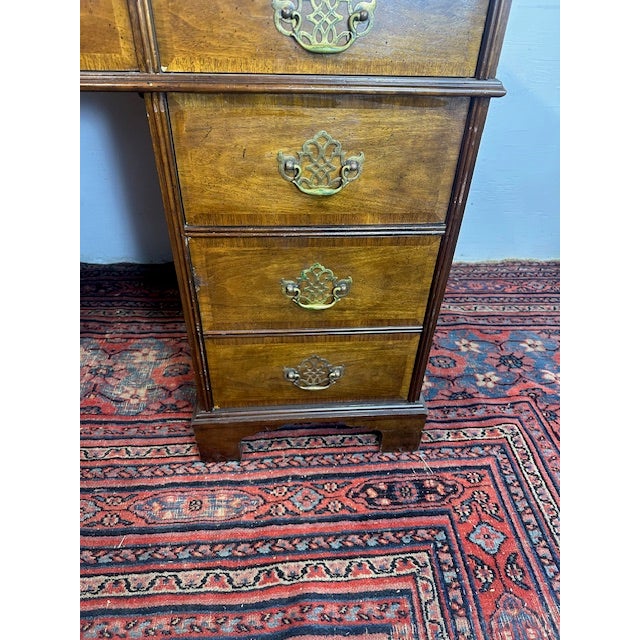 American 1970s Baker Furniture Leather Tooled Desk For Sale - Image 3 of 12