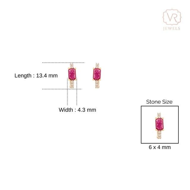 Dainty 1.05 Ct Ruby & Diamond Huggie Hoop Earrings in 18k Yellow Gold- 2 Pieces For Sale - Image 9 of 13