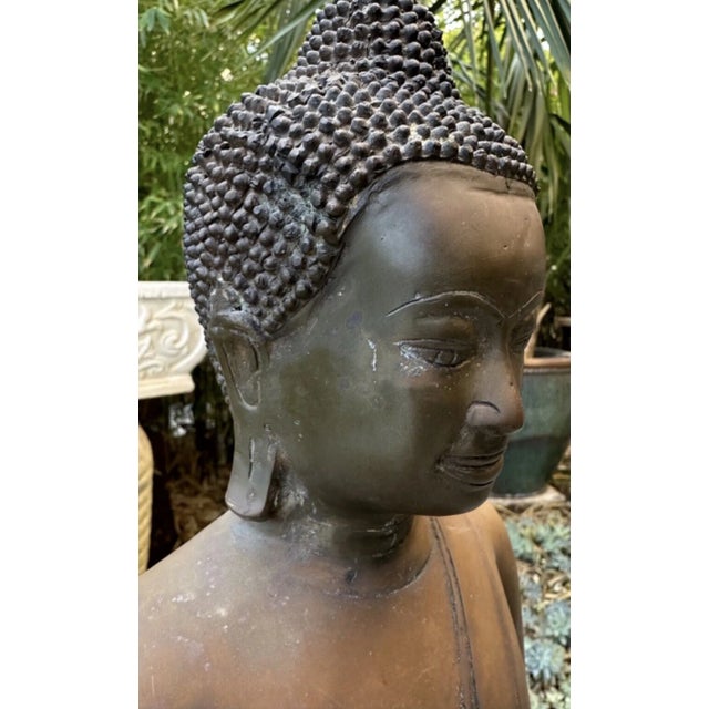 Antique Bronze Meditating Uthong Style Buddha Statue - Ayutthaya Influence For Sale - Image 4 of 12