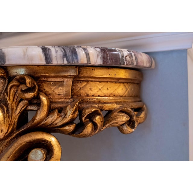 Vintage Italian Giltwood Marble Top One Leg Hall Table For Sale - Image 9 of 11