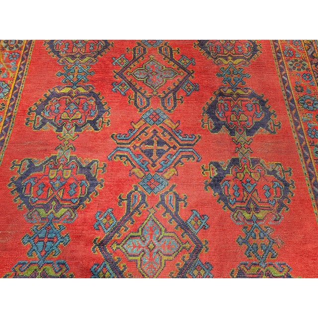 Red Vintage Turkish Oushak Hand-Knotted Rug, Red Geometric Design, 1900s For Sale - Image 8 of 12