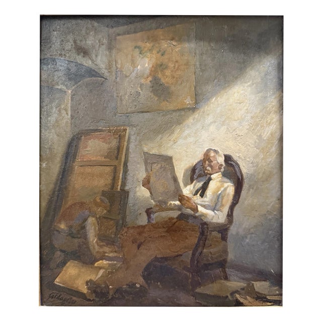 Karl Schlageter, Painter in the Studio, Oil Painting on Canvas For Sale