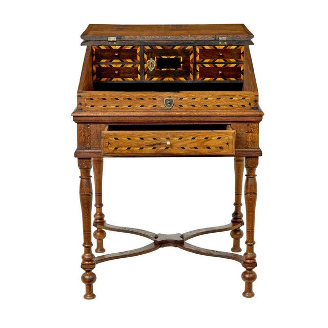 19th Century Dutch Inlaid Oak Writing Slope, 1800 For Sale - Image 6 of 11