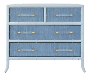 Matthew Izzo Home Beckett Blue Dyed Grasscloth Four Drawer Chest With Light Blue Matte Lacquer Accents