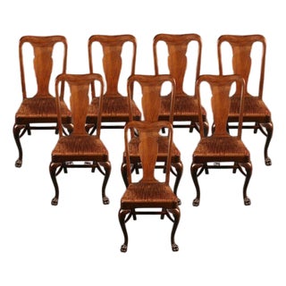 Set of 8 Antique Mahogany Queen Anne Style Dining Chairs With Claw Feet, Circa 1900 For Sale