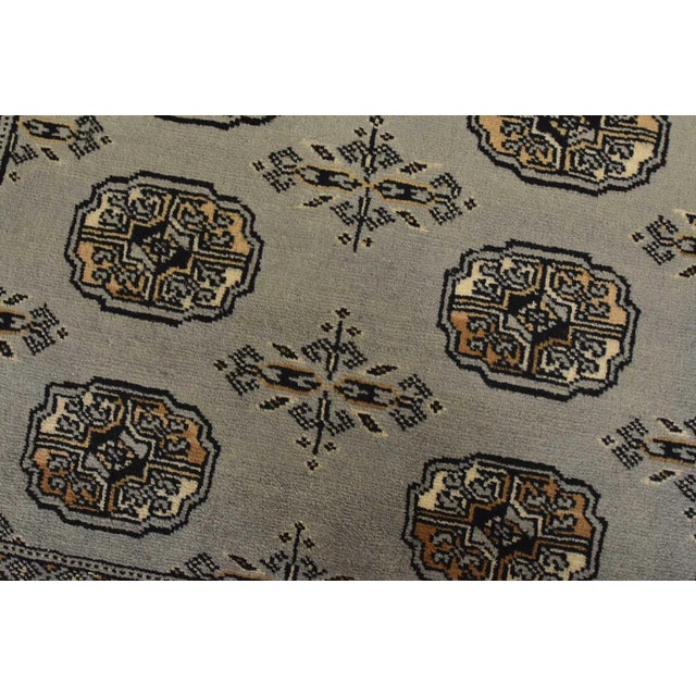 Bokhara Rug 3′ X 4’11” Gray Wool Tribal Hand-Knotted Oriental Carpet For Sale - Image 4 of 10
