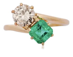 1.84 Carat Square Emerald & Round Diamond 18k Gold Toi Et Moi Bypass Ring Size 6