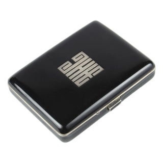 Early 20th Century Art Déco Metal and Black Enamel Compact Vanity Case With Mirror and Lipstick Holder, France For Sale