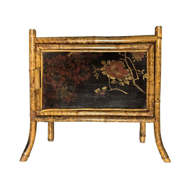 Late 19th Century Victorian Chinoiserie Tiger Bamboo Nightstand With Hand-Painted Lacquer Front For Sale - Image 12 of 12