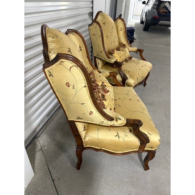Pair of French Provincial Carved Walnut Bergeres, Late 19th Century For Sale In Savannah - Image 6 of 9