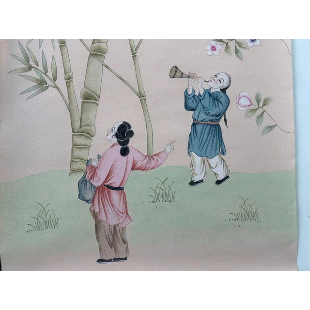 If you love the look of De Gournay wallpaper but not the price, this is for you. Apricot Chinoiserie Bamboo Figure & Bird...