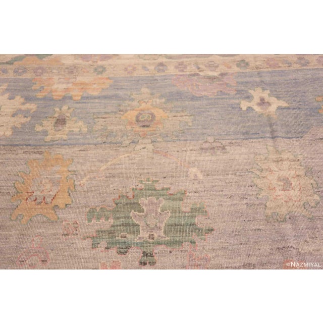 Soft Grey Tribal Room Size Turkish Oushak Design Modern Area Rug For Sale - Image 4 of 6