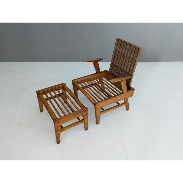 Set of Chair with Ottoman in Beech and Rattan from Úľuv, 1960s For Sale - Image 6 of 18