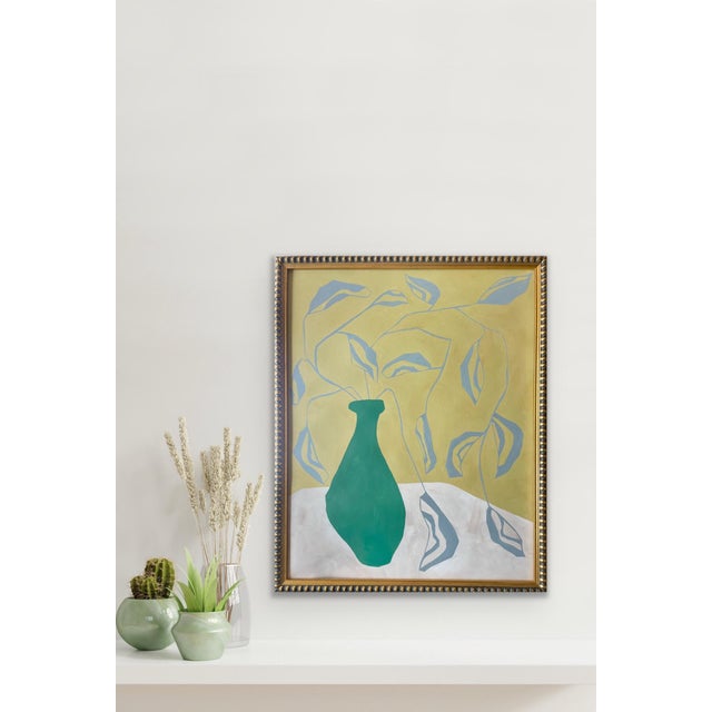 Abstract minimalist botanical painting on French hand crafted cotton paper. Framed in a gold frame. All works on paper are...