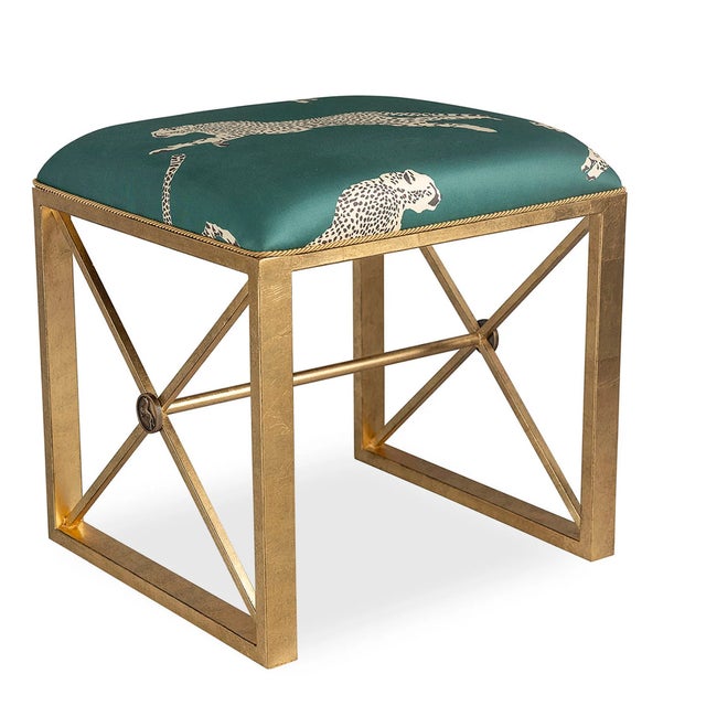Port 68 Scalamandre Maison by Port 68 Medallion Gold with Leaping Cheetah Evergreen Single Bench For Sale - Image 4 of 4