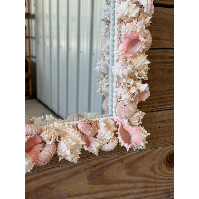 Glass Custom Coastal Organic Sculptural Pink Seashell Wall Mirror For Sale - Image 7 of 12