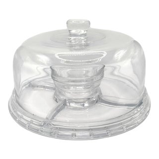 Vintage Clear Glass Pedestal Serving Dish With Dome Cover For Sale