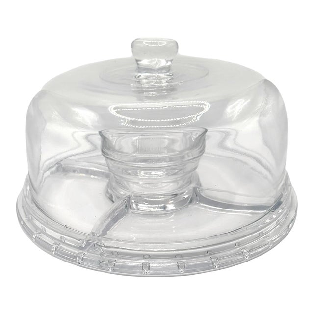 Vintage Clear Glass Pedestal Serving Dish With Dome Cover For Sale