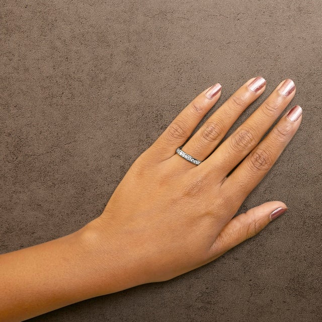 Early 21st Century 14K White Gold 1/2 Cttw Round Diamond 11 Stone Channel Set Band - Size 8.5 For Sale - Image 5 of 6